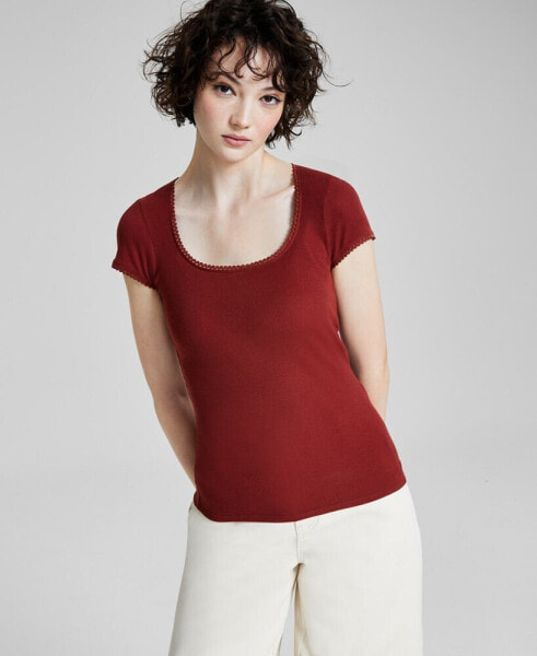 Women's Picot-Trim Cap-Sleeve T-Shirt, Created for Macy's