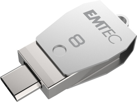 EMTEC T250B - 8 GB - USB Type-A / Micro-USB - 2.0 - Swivel - Stainless steel