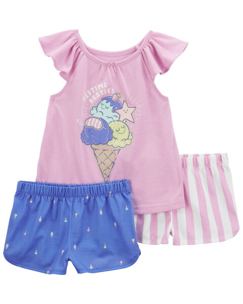 Toddler 3-Piece Ice Cream Loose Fit Pajama Set 4T