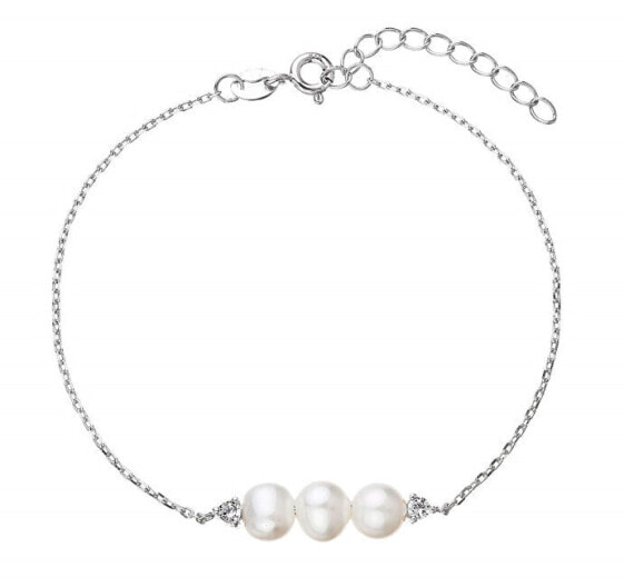 Delicate silver bracelet with river pearls and zircons 23018.1