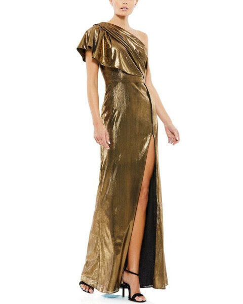 Mac Duggal Metallic Ruffle One-Shoulder Gown Women's