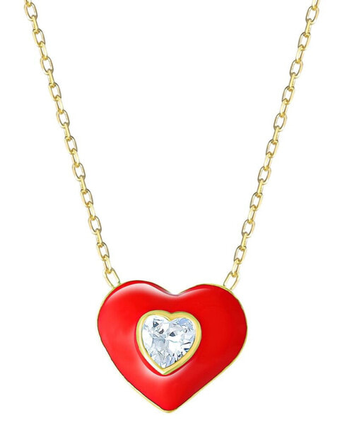 Cubic Zirconia & Red Enamel Heart Pendant Necklace in 18k Gold-Plated Sterling Silver, 16-1/2" + 1-1/2" extender, Created for Macy's