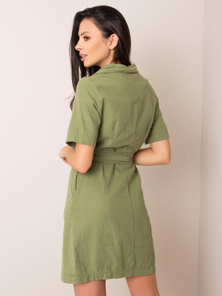 Женское платье-рубашка с коротким рукавом и карманами на груди Сафари цвета хаки Factory Price