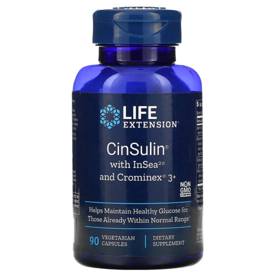 Биологически активная добавка Life Extension CinSulin с InSea2 и Crominex 3+, 90 вегетарианских капсул