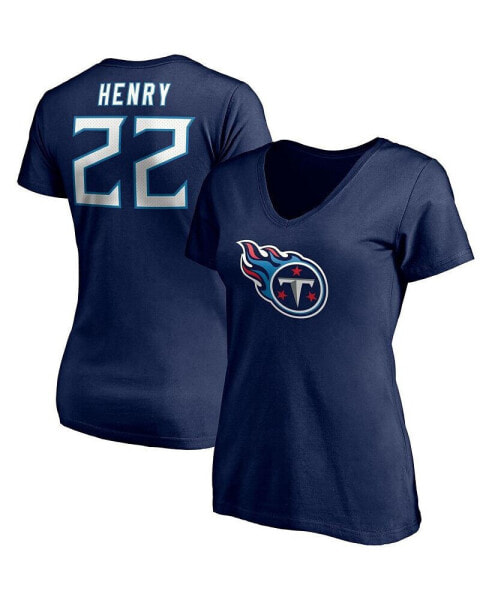Women's Derrick Henry Navy Tennessee Titans Player Icon Name and Number V-Neck T-shirt