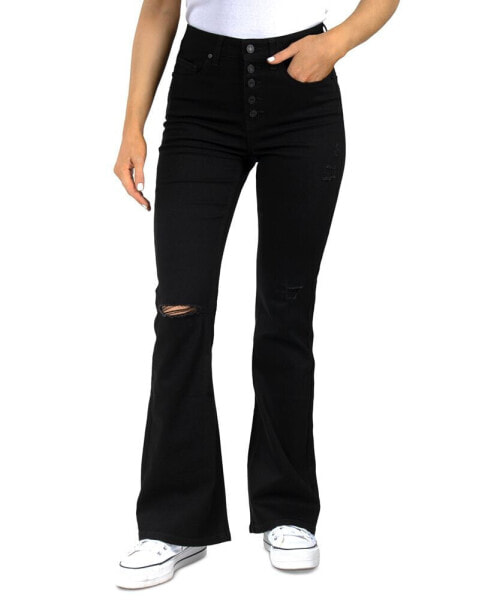 Juniors' Ripped Knee High Waisted Flare-Leg Jeans