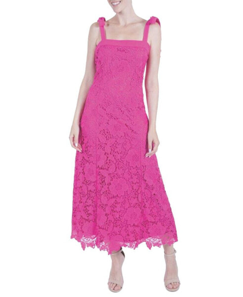 Women's Tie-Strap Lace Midi Dress