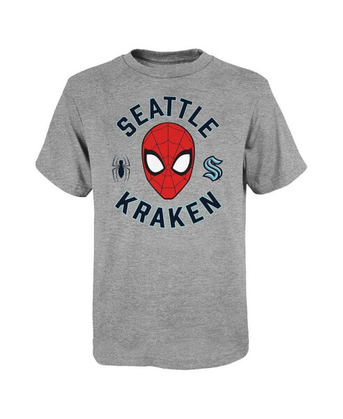 Big Boys Heather Gray Seattle Kraken Mighty Spidey Marvel T-shirt