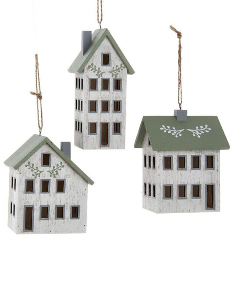 Kurt Adler Set Of 3 Wooden House Ornaments Multicolor