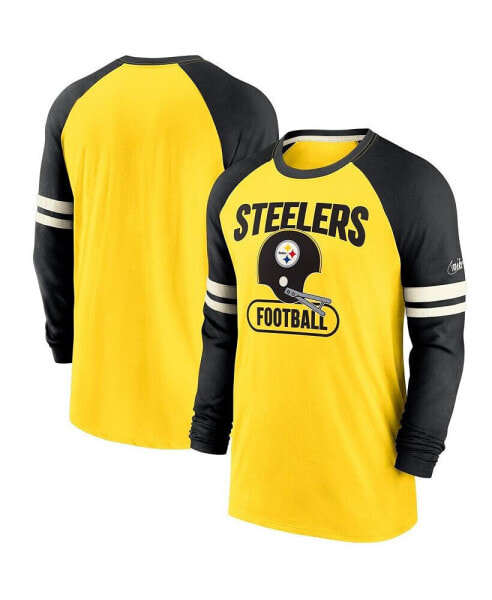 Men's Gold and Black Pittsburgh Steelers Throwback Raglan Long Sleeve T-shirt