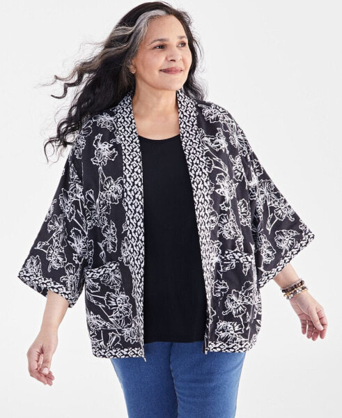 Plus Size Linen Blend Reversible Kimono, Created for Macy's