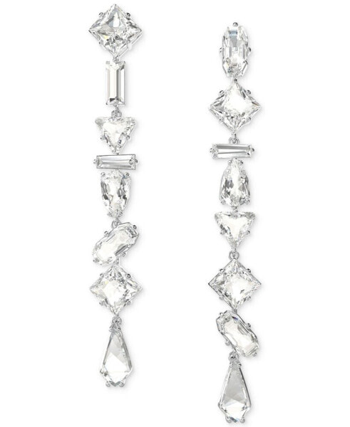 Rhodium-Plated Mixed Crystal Linear Drop Earrings