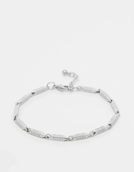 ASOS DESIGN waterproof stainless steel bracelet with Greek wave design in silver