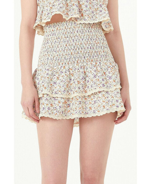 Women's Embroidered Floral Crossed Tiered Mini Skirt