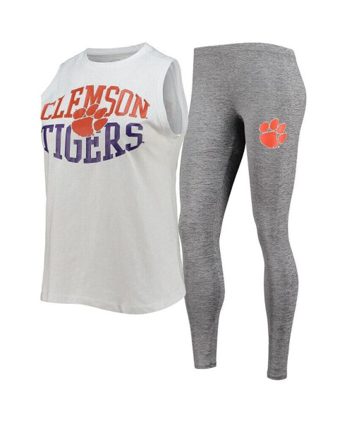 Women's Charcoal and White Clemson Tigers Tank Top and Leggings Sleep Set