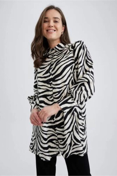 Regular Fit Zebra Desenli Uzun Kollu Tunik