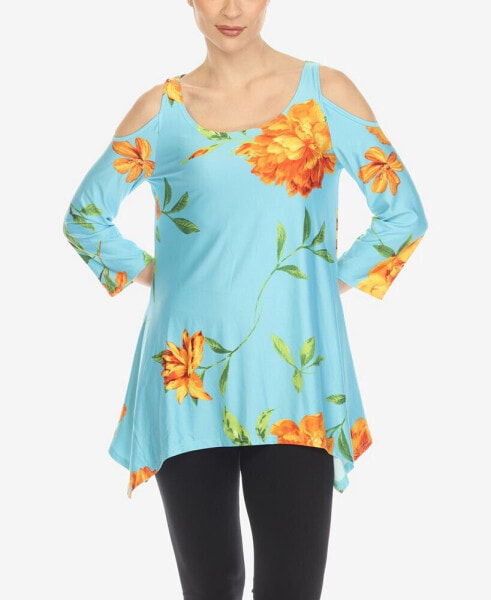 Women's Floral Printed Cold Shoulder Tunic Top