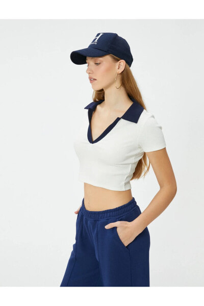 Футболка Koton Crop Polo Yaka Contrast Slim Fit