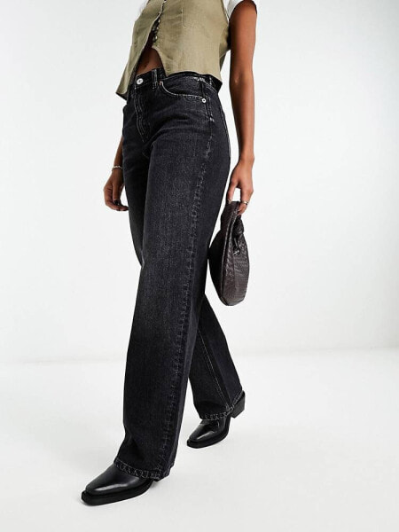 Stradivarius wide leg dad jean in black wash 