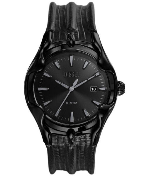 Men's Vert Three Hand Date Black Leather Watch 44mm