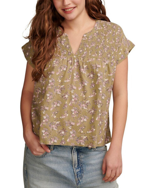 Women's Printed Smocked Short-Sleeve Top