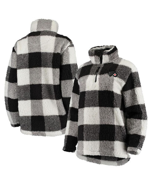 Women's Black and White Philadelphia Flyers Plaid Sherpa Quarter-Zip Jacket