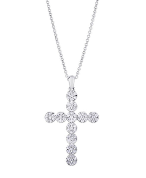 Cubic Zirconia Cross Pendant Necklace in Silver Plate