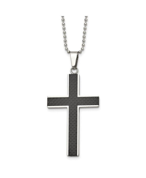 Chisel black Carbon Fiber Inlay Cross Pendant Ball Chain Necklace