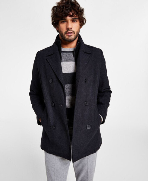 Men's Double Breasted Wool Blend Peacoat with Bib