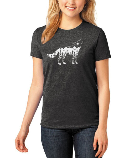 Women's Premium Blend Howling Wolf Word Art T-shirt