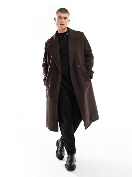 River Island Studio wool coat in dark brown