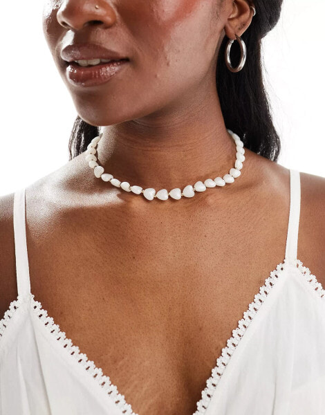 ASOS DESIGN short necklace with faux pearl heart design