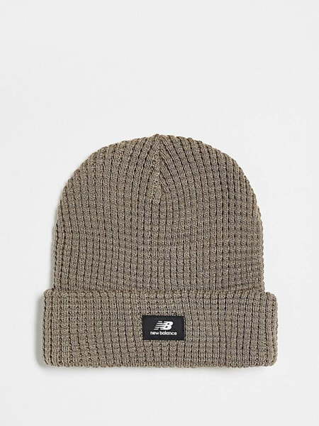 New Balance waffle knit beanie in mushroom grey