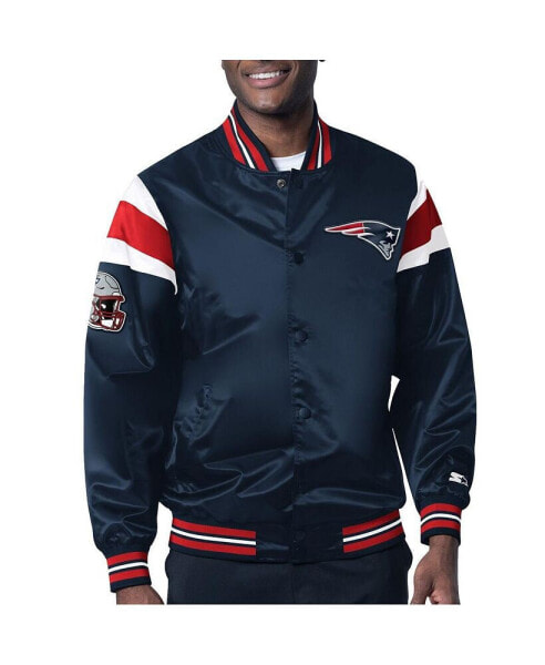 Men's Navy New England Patriots Satin Full-Snap Varsity Jacket