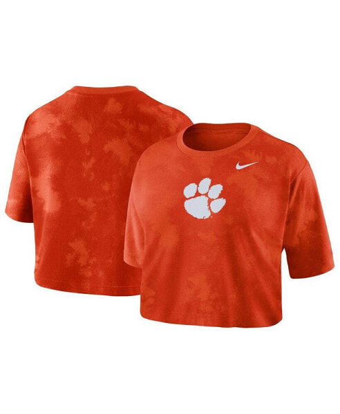 Women's Orange Clemson Tigers Tie-Dye Cropped T-shirt