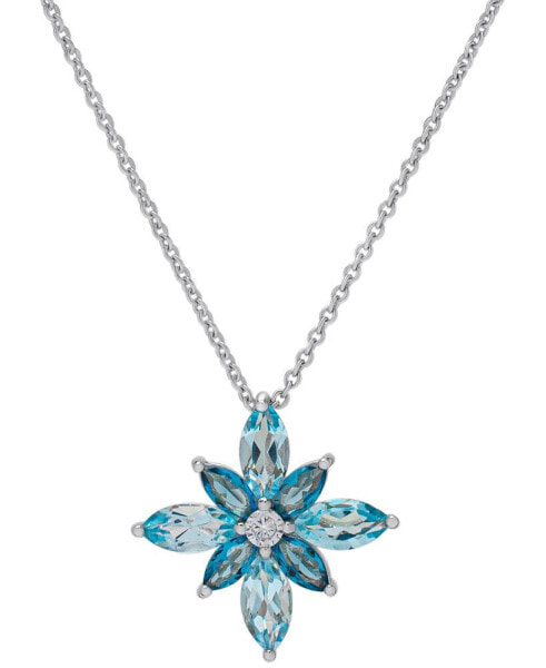 Macy's blue Topaz (2-5/8 ct. t.w.) & Lab Grown White Sapphire (1/6 ct. t.w.) Flower 18" Pendant Necklace in Sterling Silver