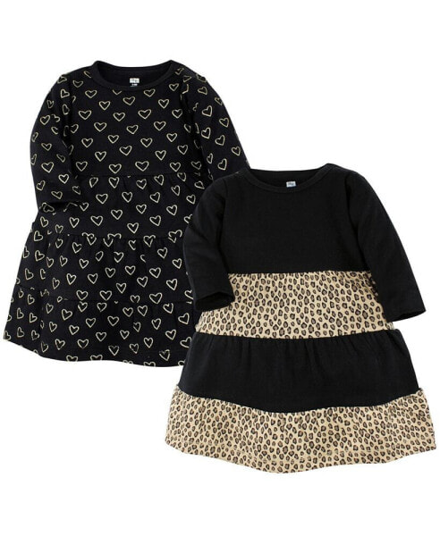 Infant Girl Cotton Dresses, Leopard Gold Heart