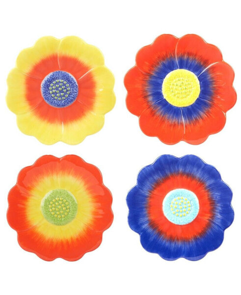 Poppy Set of 4 3-D Flower Dessert Plates