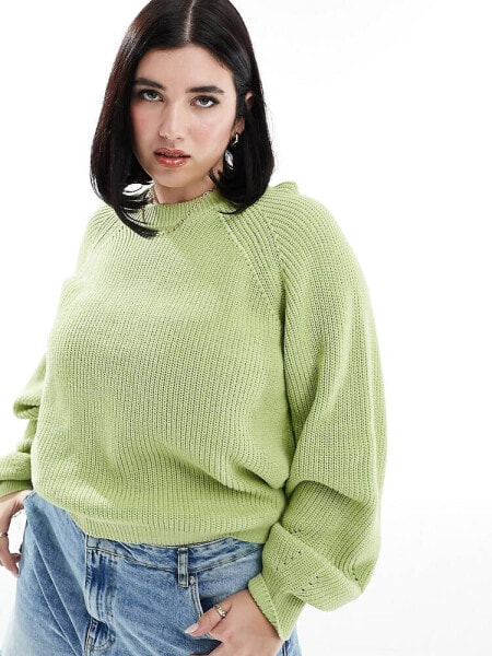 ASOS DESIGN Curve plated jumper with balloon sleeve in green