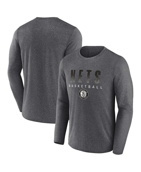 Men's Heathered Charcoal Brooklyn Nets Where Legends Play Iconic Practice Long Sleeve T-shirt