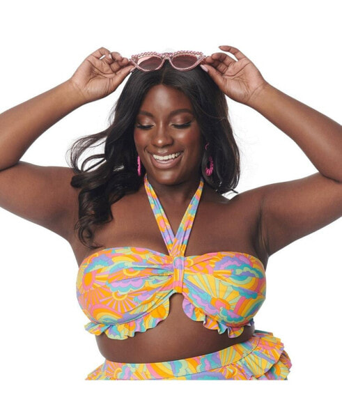 Plus Size Ruffled Twist Front Halter Swim Top