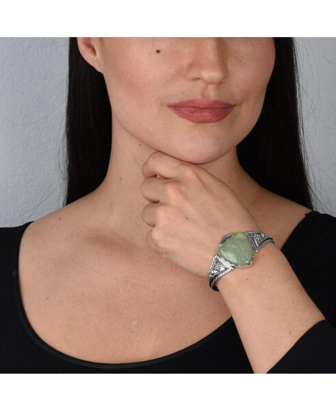 Sterling Silver Green Turquoise Gemstone Arrowhead Cuff Bracelet Size S - L