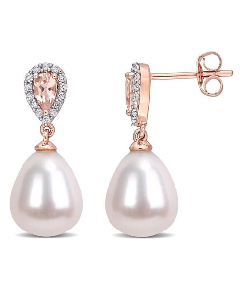 Серьги Macy's Freshwater Cultured Pearl, Morganite and Diamond