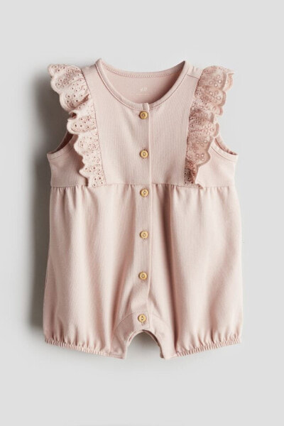 Cotton Romper Suit with Eyelet Embroidery