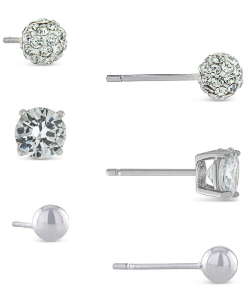 3-Pc. Set Cubic Zirconia, Crystal, & Polished Stud Earrings in Sterling Silver, Created for Macy's