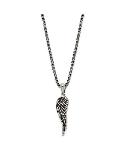 Antiqued Angel Wing Pendant 23.5 inch Box Chain Necklace