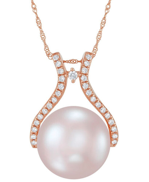 Honora cultured Natural Ming Pearl (14mm) & Diamond (1/5 ct. t.w.) 18" Pendant Necklace in 14k Rose Gold (Also in Cultured White Ming Pearl)