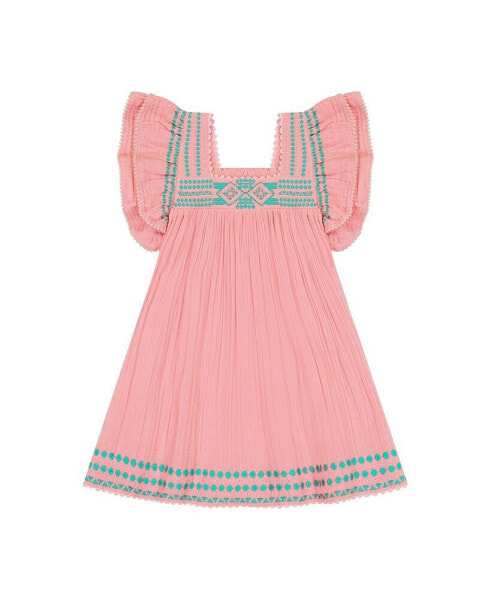 Little Girls Serena Tassel Dress Pink Sorbet Embroidery