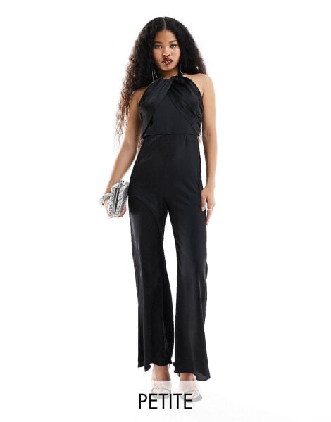 TFNC Petite wrap front jumpsuit in black