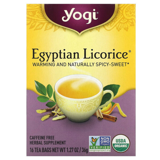 Yogi Tea, Egyptian Licorice (Египетская лакрица), без кофеина, 16 чайных пакетиков, 36 г (1,27 унции)